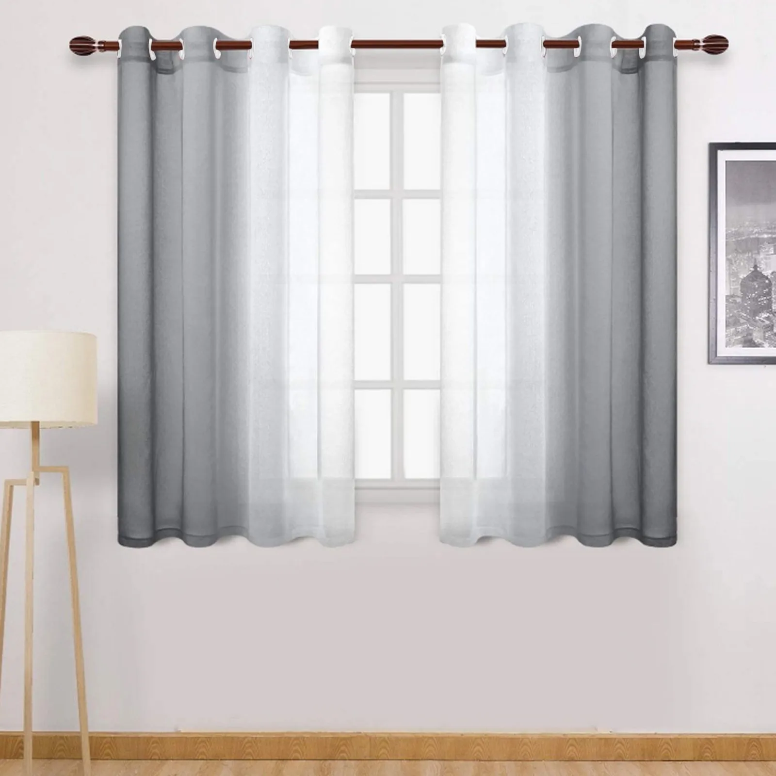 Faux Grommet Light Filtering Semi Sheer Gradient Window Curtain