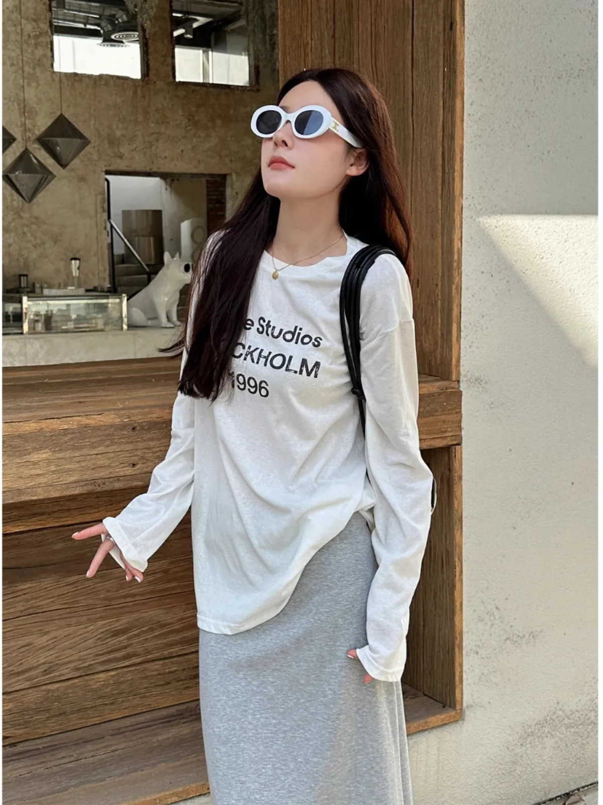 Fashion Letter Print T-shirt Women Loose Casual Long Sleeve Thin Sunscreen Shirt Top