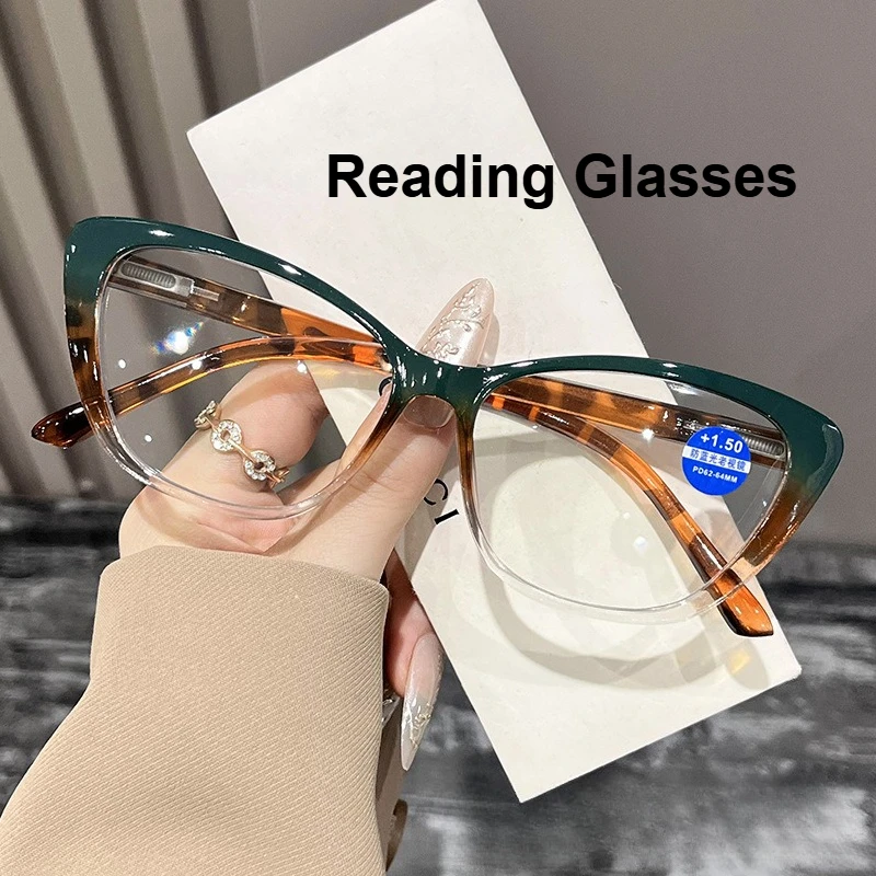 0~+4,0 Cat' Eye Presbyopie-Brille Neutrale Anti-Blaulicht-Brille HD-Frühlingsbrille Beine Brille, die das Gesicht perfekt formt