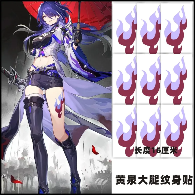 Stiker tato Cosplay Genshin Impact Cos Acheron stiker tato Transfer Aksesori cosplay Anime pengecil paha api