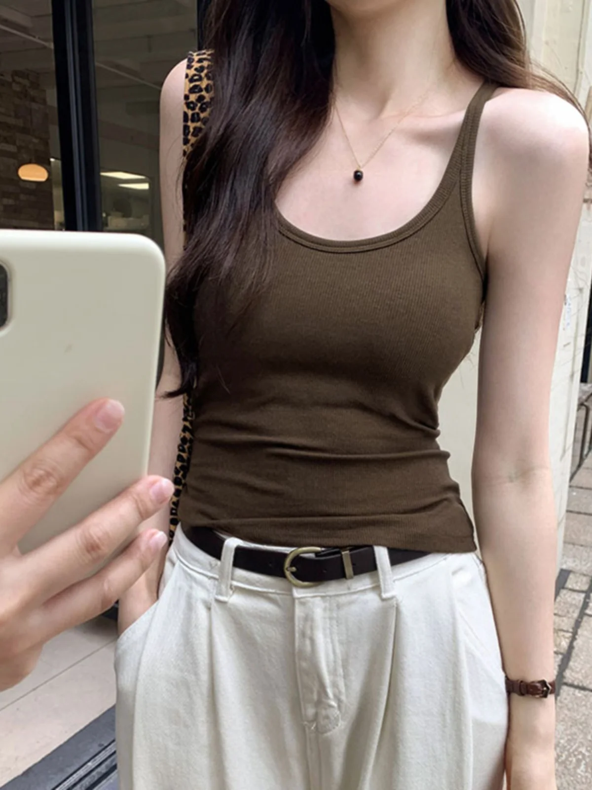 Women's Summer Sporty  Strap Vest Integrated Blouse with Chest Pad Suitable for Suit Inner Wear Base Shirt