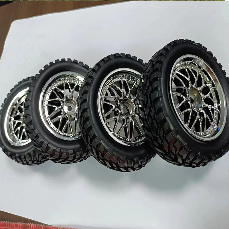 4pcs 1/10 RC remote control climbing car tire wheel set simulation off-road all-terrain non-slip tire metal plating wheel