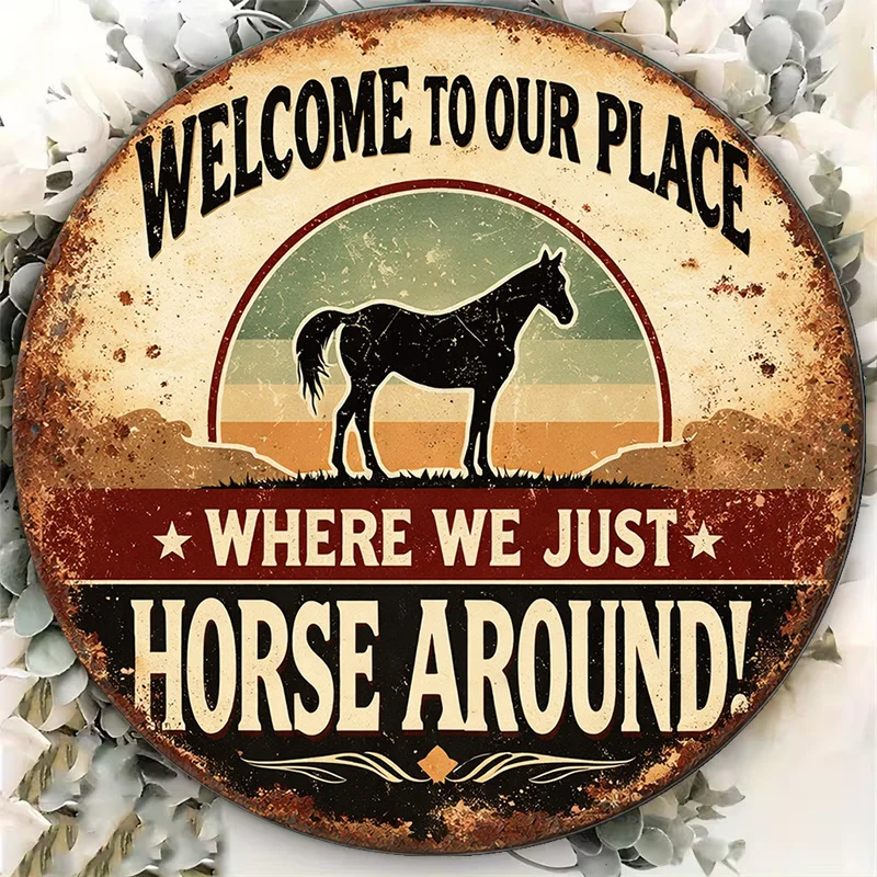 1pc 8*8In/20X20Cm 2D Flat Round Sign, Vintage Plaque about 