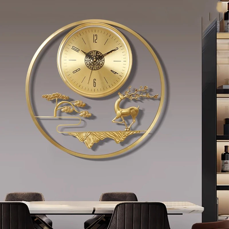 Wall Clock Luxury Modern Chinese Style Brass Living Room Foyer Decor High-End Golden Wall Clock