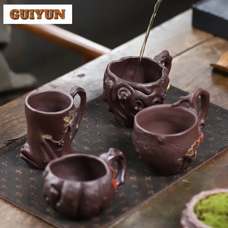 Yixing Purple Sand Belt Spring Cup Handmade Tree Stake Tea Buddha Hand Made Persimmon Grape Large Capacity Zisha Master Cup