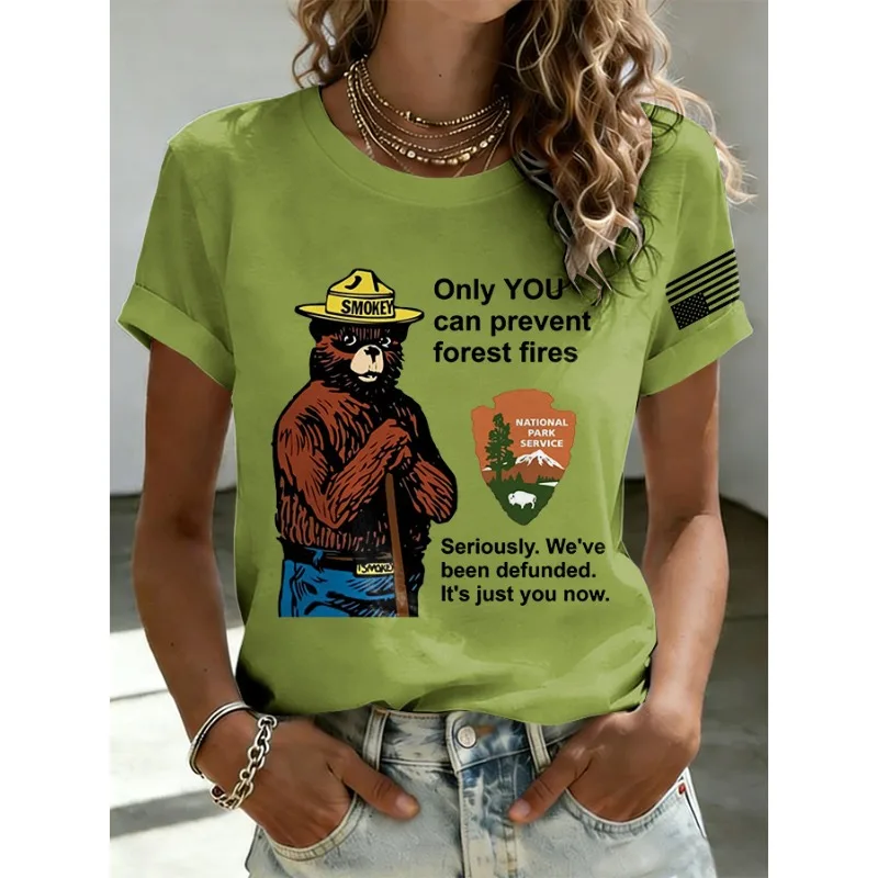 New Arrival Women's Resist Only You Can Prevent Forest Fires Print T-Shirts Summer Short Sleeve Round Neck Tops Casual Tees