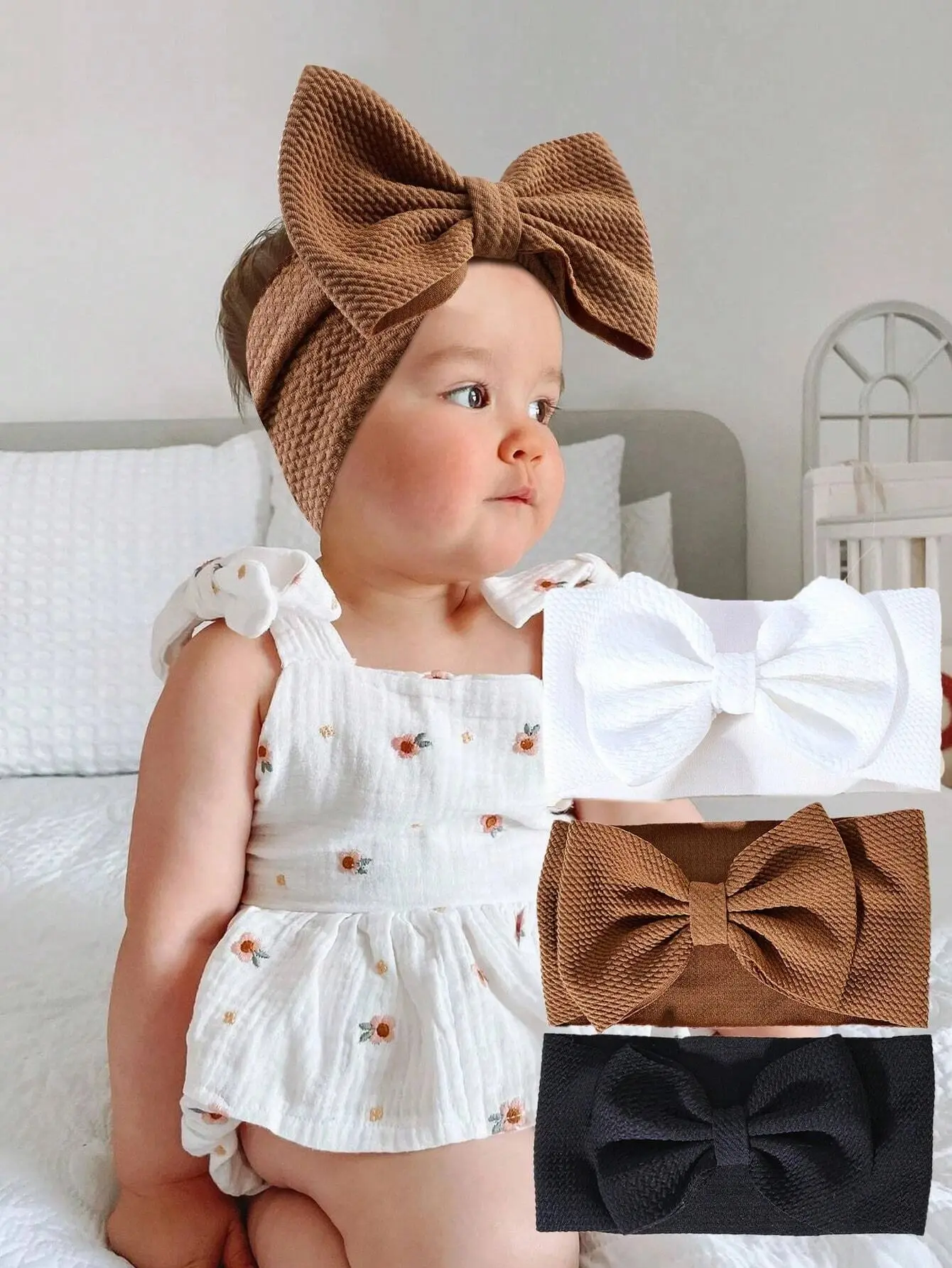 3Pc Set Baby\'s Solid Color Oversized Bow Headbands Cute Bow Decorative Elastic Headbands for Baby Kids Headband Hair Accessories