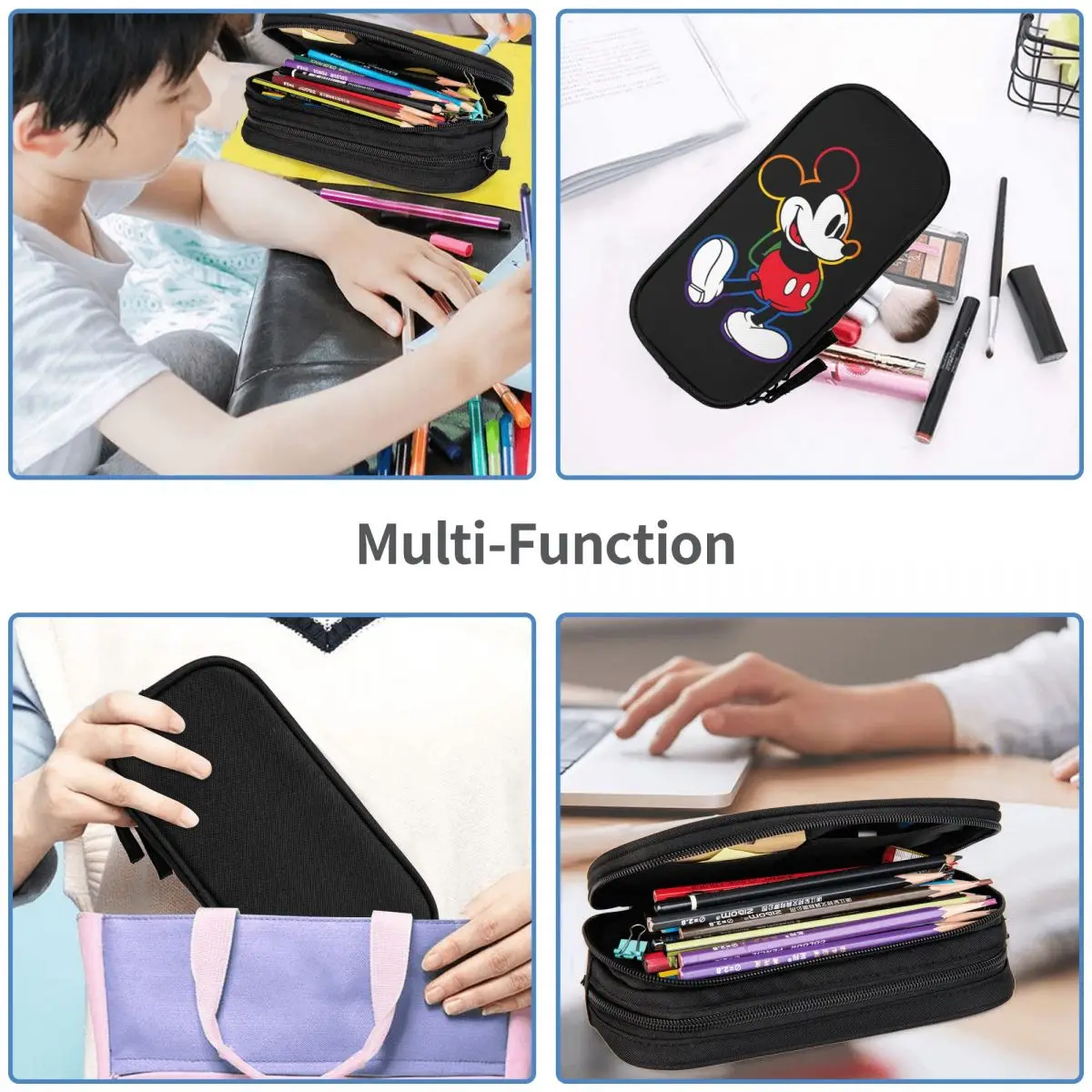 Imagem -05 - Estojo de Lápis Kawaii Mickey Rainbow Dupla Camada Grande Capacidade Acessórios de Escritório Desenhos Animados Engraçados Caixa de Presente