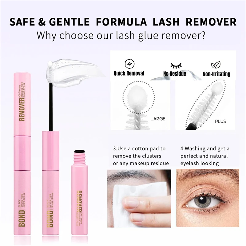 Double-Ended Segmented Eyelash Glue Bond Remover Makeup Remover And Glue Removal Solution for Lash Grafting