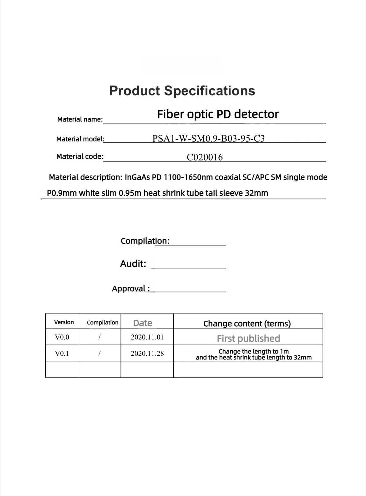 InGaAs PIN module,Photoelectric conversion diode FC/APC SC/APC  pigtails type PD optical receiver Detector
