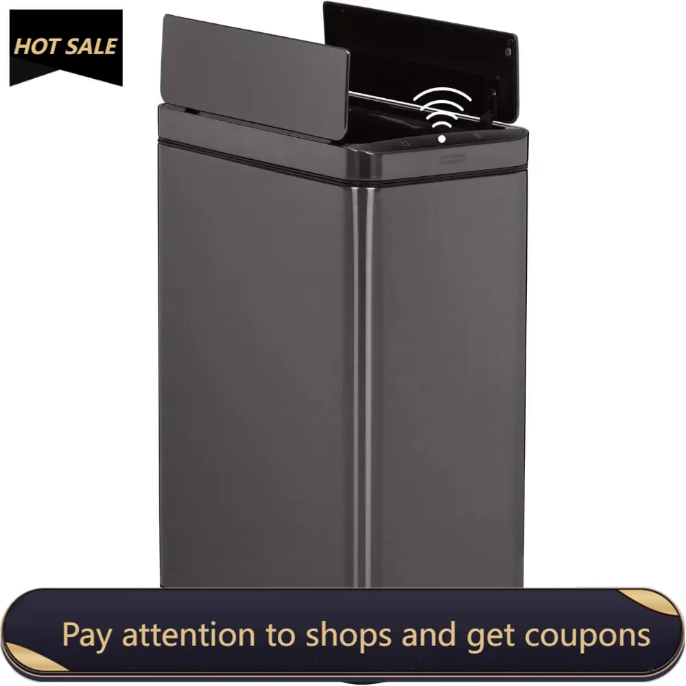 Elite Stainless Steel Slim Sensor Trash Can, 12-Gallon, Batteries Included, Charcoal, Wastebasket for Home/Kitchen/Hotel/Lobby