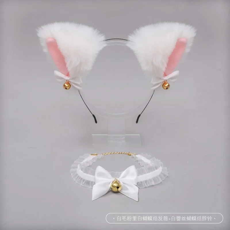 อะนิเมะ Lolita Cat ฟ็อกซ์หูลูกไม้โบว์ Headwear Bell Collar คอสเพลย์น่ารักสาวแม่บ้านเครื่องแต่งกายอุปกรณ์เสริม