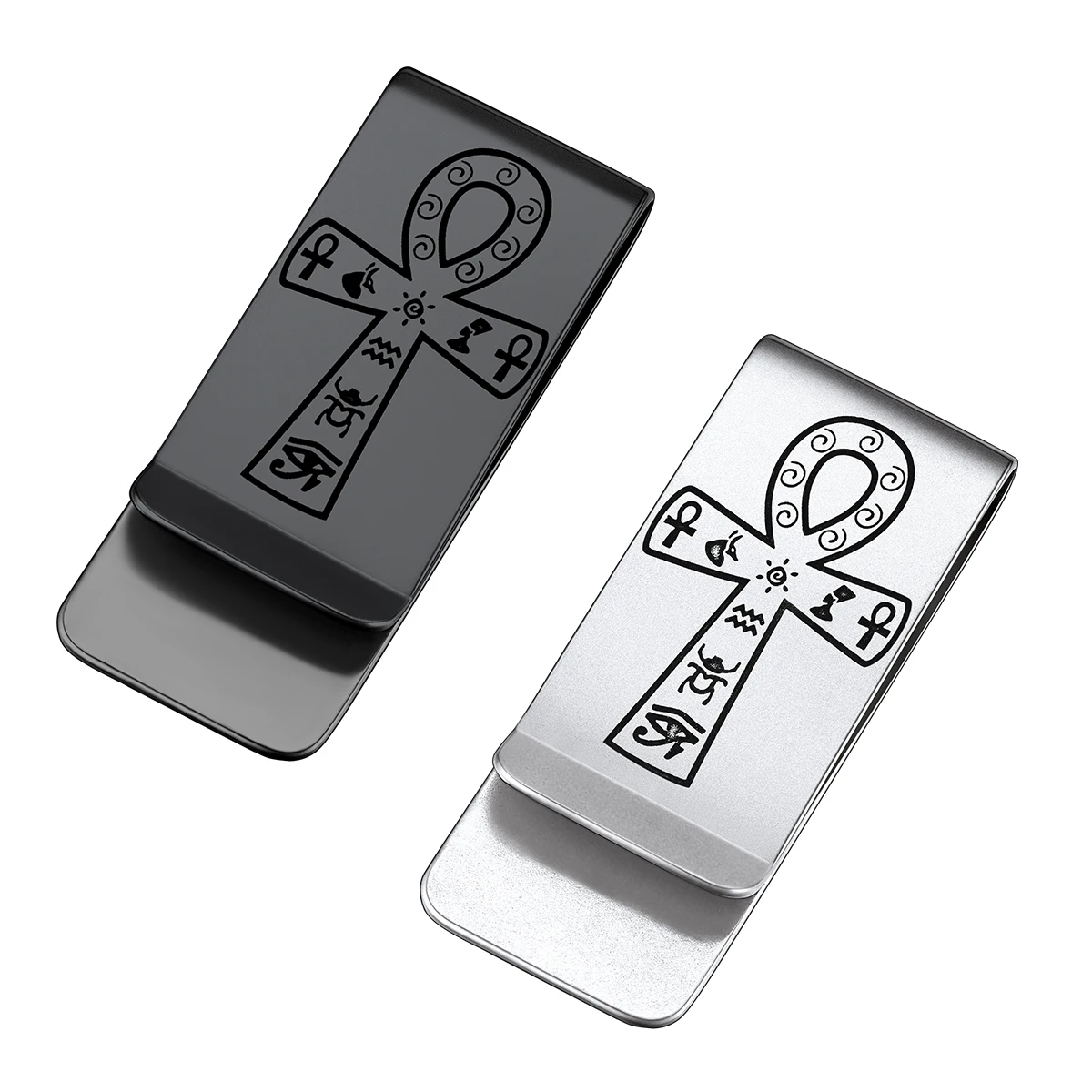 

ChainsPro Stainless Steel Ahkn Cross Money Clip Card Holder Simple Wallet Custom Engraving Personalized Unisex Jewelry Gift