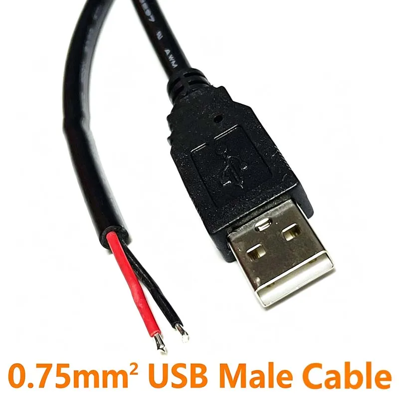 5PCS Copper 0.75 Square USB 2-Core Male-to-Female 5V Charging Cable for LED Mini Fans (5V Power Supply Cable)