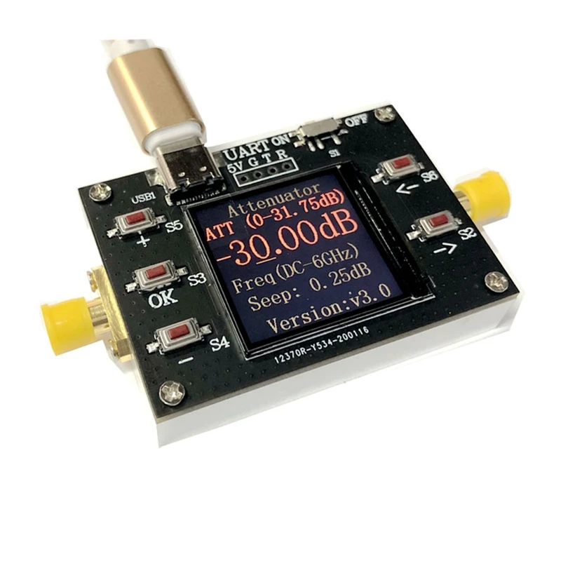 

DC-6GHZ 30DB Digital Attenuator Programmable Attenuator Attenuator Module Step 0.25DB LCD Display Supports USB TTL Communication