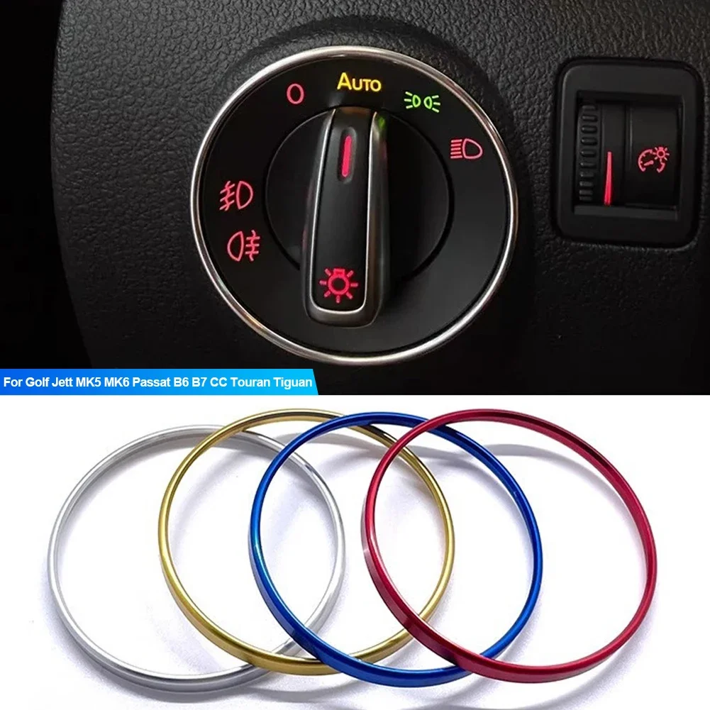 Für Golf Jett MK5 MK6 Passat B6 B7 CC Touran Tiguan Auto Innen Zubehör Auto Scheinwerfer Schalter Dekorative Rahmen Runde Aufkleber – Detail 1
