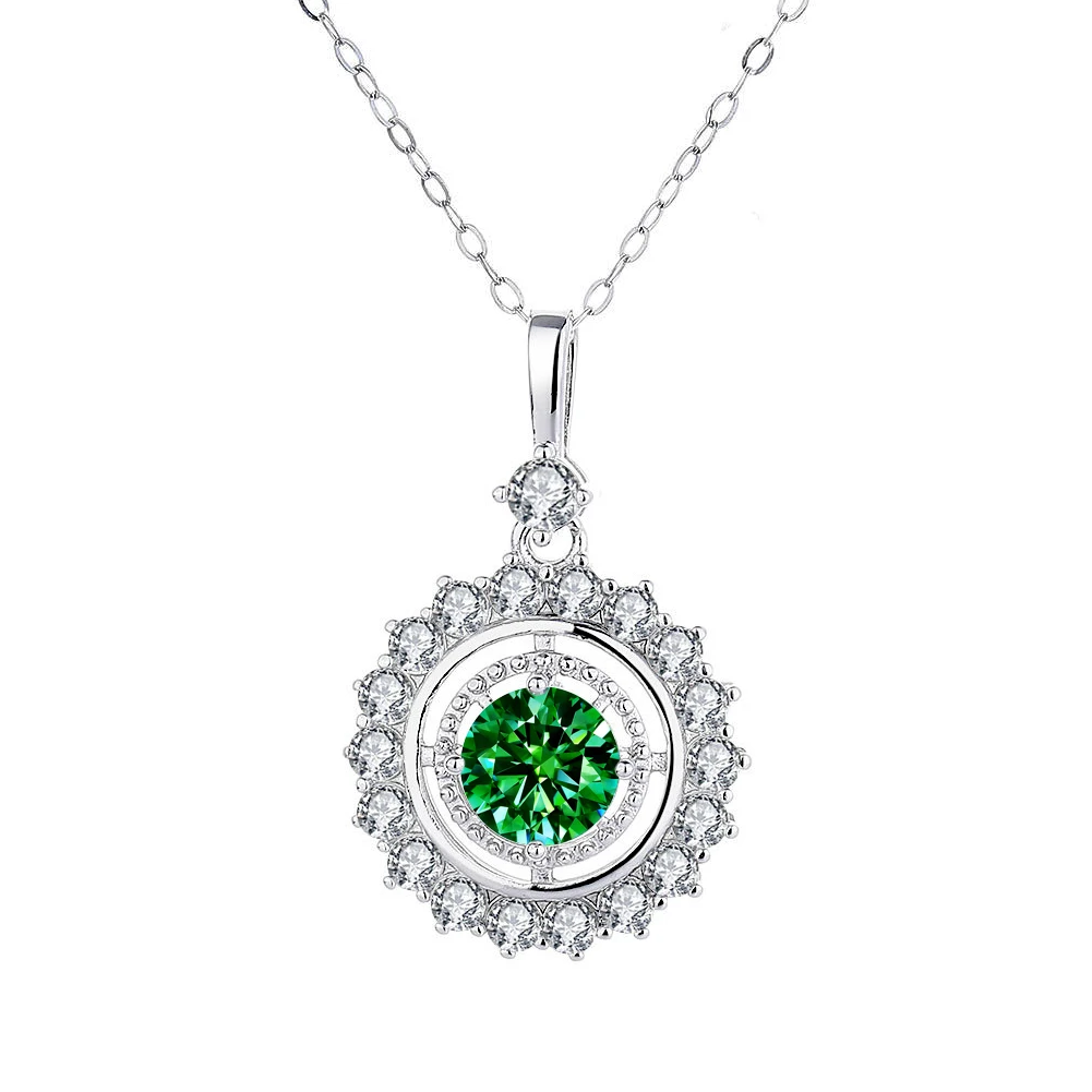 Luomansi Green Moissanite Sunflower Necklace 1 Carat VVS with Certificate S925 Silver Girl Jewelry Anniversary Gift