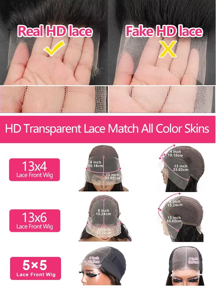 13x4 13x6 HD Lace Front Human Hair Wigs 250 Density 30 40 Inch Body Wave  5x5 Lace Frontal Pre Plucked Human Hair For Women