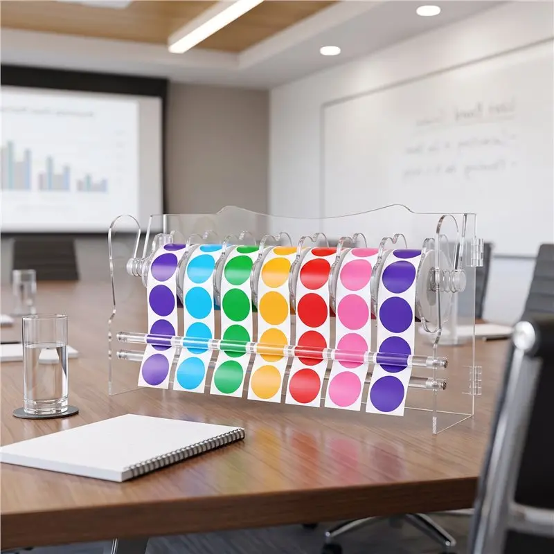 A02F-Acrylic Label Roll Dispenser 8 Disks Acrylic Sticker Dispenser Sticker Roll Holder For Home Desktop