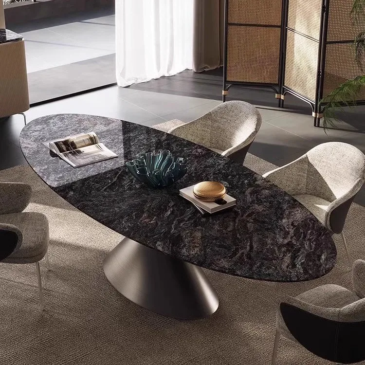 Flying saucer luxury stone dining table Italian minimalist oval high-end household marble dining table