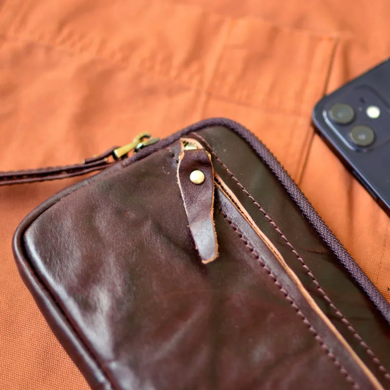 AETOO الطبقة الأولى جلد البقر الرجال محفظة طويلة سستة الجلود عقد حقيبة بطاقة حقيبة متعددة الوظائف سعة كبيرة اليدوية الرجال لو #4