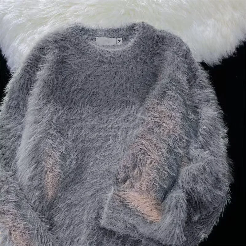 

Warm Loose Men's Knitted Sweater Soft Fluffy round Ne Casual Winter Faion Thi Long Sve Youth Sle Color