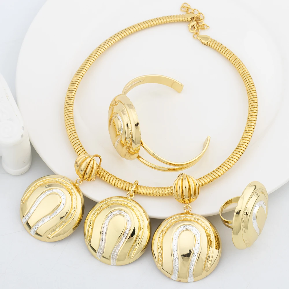 4-teiliges Schmuckset, große Schmucksets für Damen, 18 Karat vergoldet, Halskette, Armband, Ohrringe, Ring-Set, Hochzeitsschmuck, Festgeschenke – Detail 8