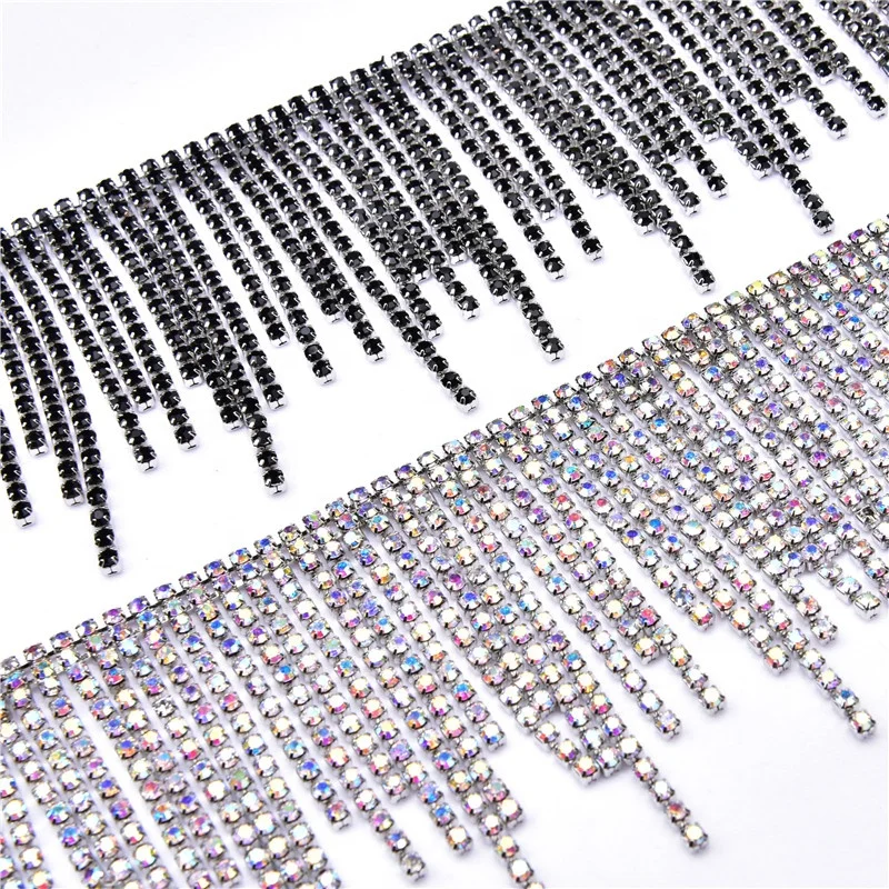 Exquisite Long And Short Tassel Diamond Chain Rhinestone Ribbon Fringe Trim Applique Sew Party Dress Jeans Clothing Accessories