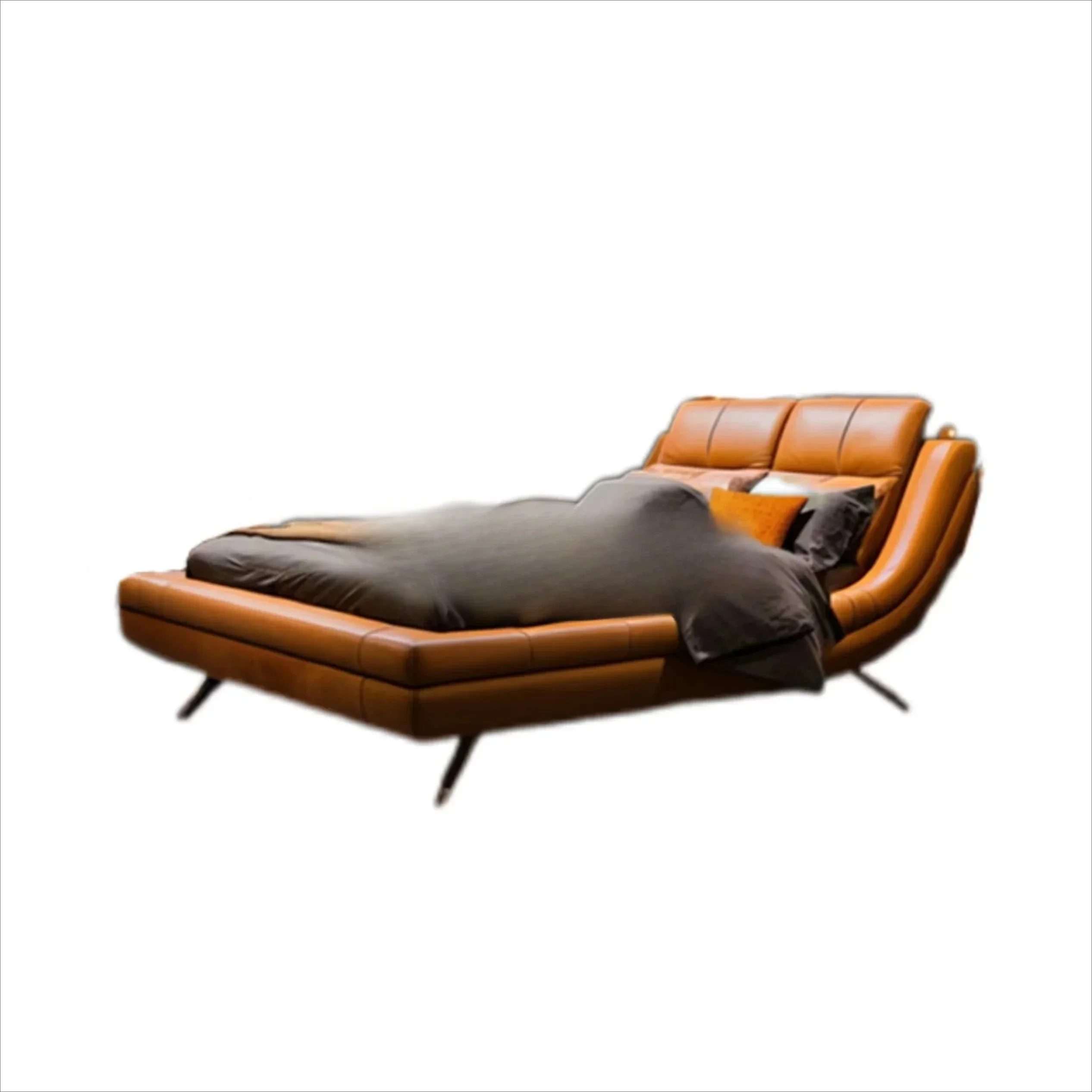 Italian minimalist leather bed modern minimalist high-end villa soft bag bed master bedroom first layer cowhide  double bed