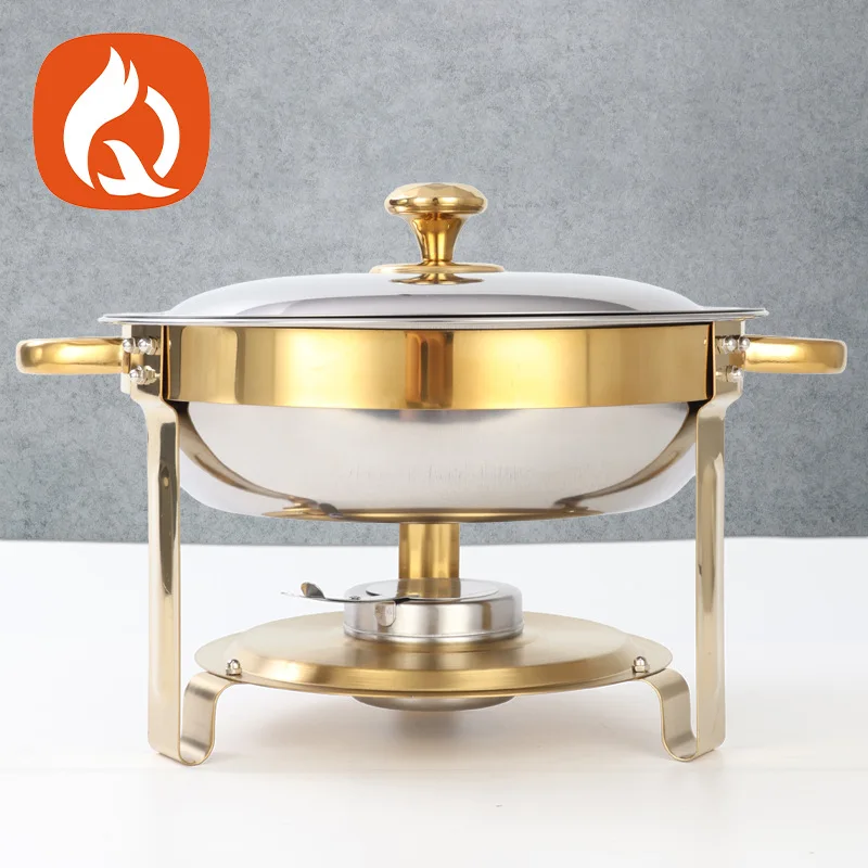 Chafing Dish Buffet Set 5Qt Stainless Steel Gold Round Stove Insulated Food Warmer for Hotel Restaurant Catering
