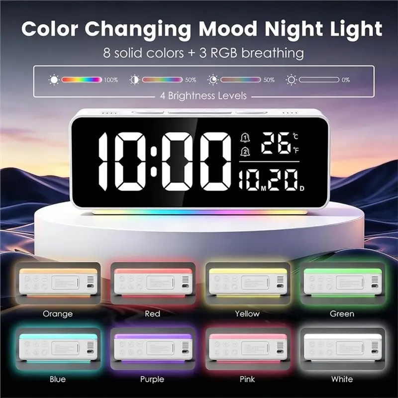 Compact Digital Alarm Clock Dual Alarms, Snooze Dimmer & Temp Display