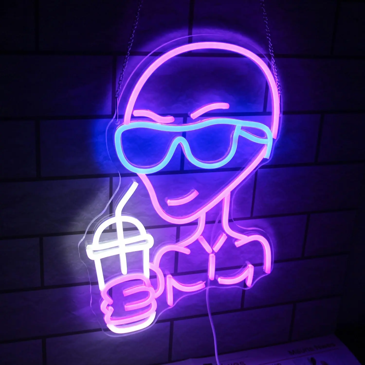 

Cool Guy with Sunglasses Holding Cup LED Neon Sign for Bar Cafe Home Decor Trendy Lighting Creates Relaxed Atmosphere