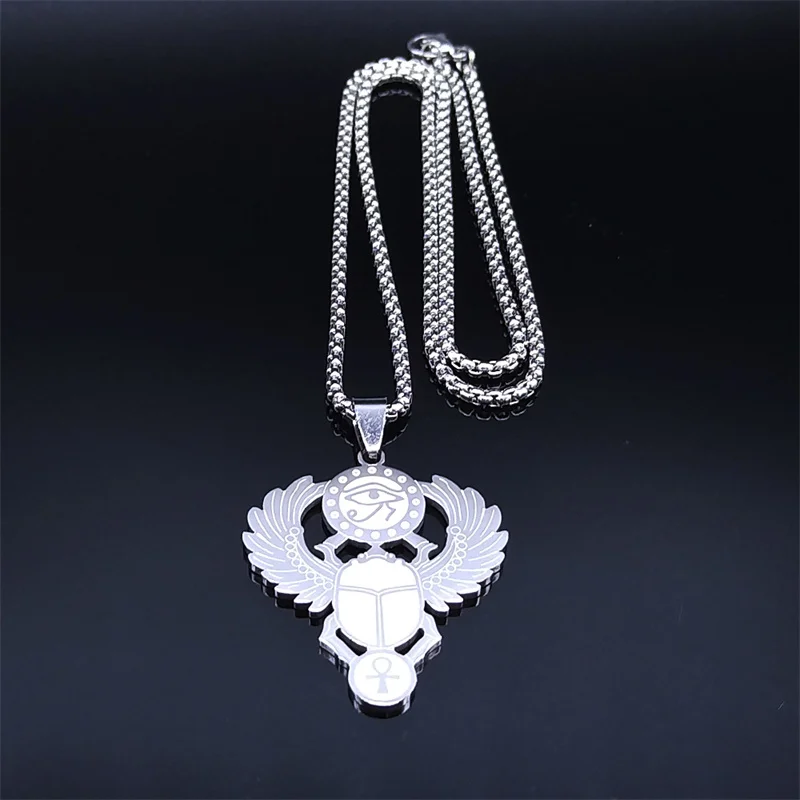 الجعران المصري عنخ مفتاح الحياة القلائد الفولاذ المقاوم للصدأ الأساطير عين را حورس رمز قلادة مجوهرات corrente masculina