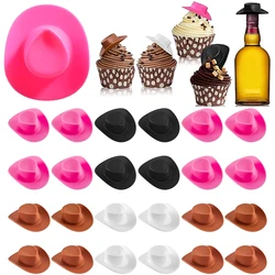 20Pcs Plastic Mini Western Cowboy Hat Cute Cowgirl Miniature Doll Hat Decoration Accessories Birthday Cake Topper Wedding Favors
