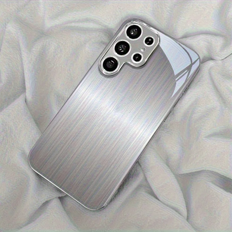High-quality light gray stripe electroplated silver Phone Case for Samsung GalaxyS26 S25 S24 S23 S22 S20FE/Ultra/Plus anti Cover