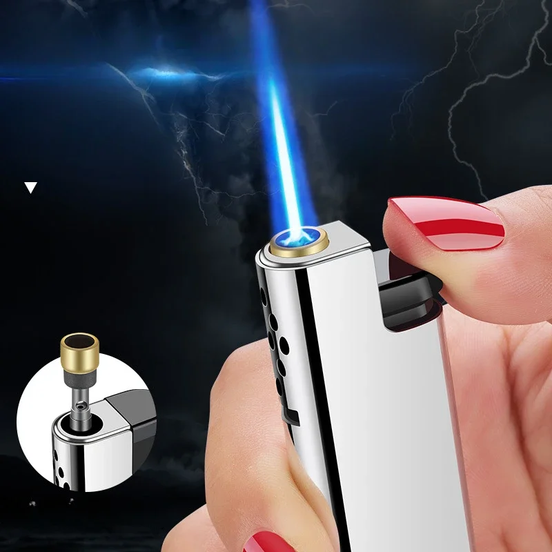 2024 New Windproof Lighter Blue Flame Jet Lighter High Power Cigar Lighter Kitchen BBQ Men Smoking Accessories Birthday Gift