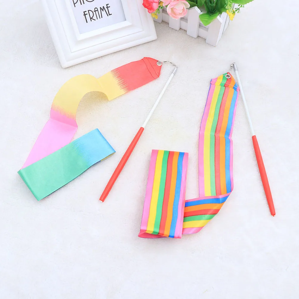 

2 Pcs Rhythmic Gymnastics Ribbons Cloth Material Dancing Dance Streamer Colorful for Streamers Silk Flame Stitching