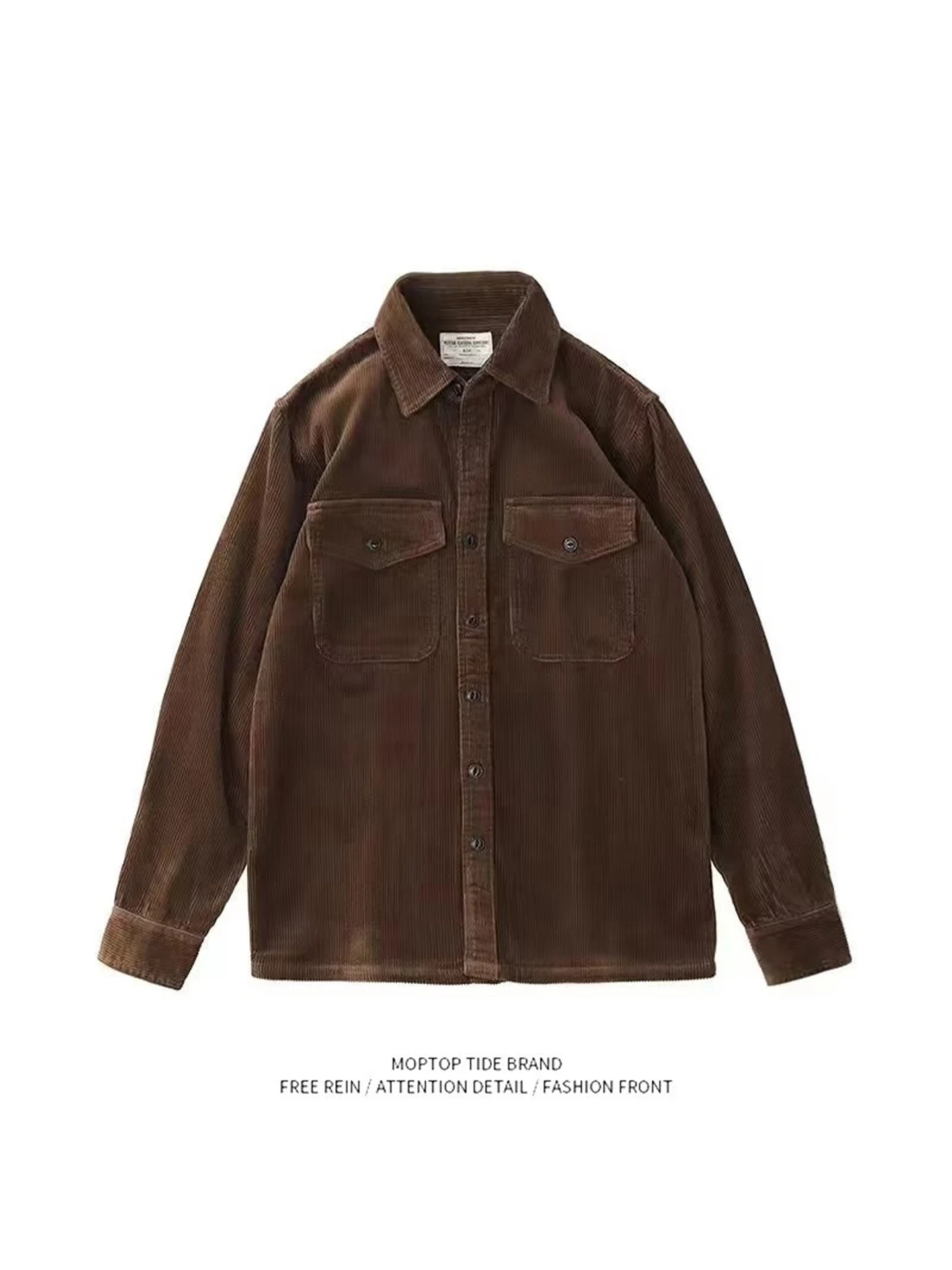 

Винтажная мужская вельветовая куртка свободного кроя в гонконгском стиле, весенне-осенняя, с двойными карманами, отложным воротником, модная верхняя одежда