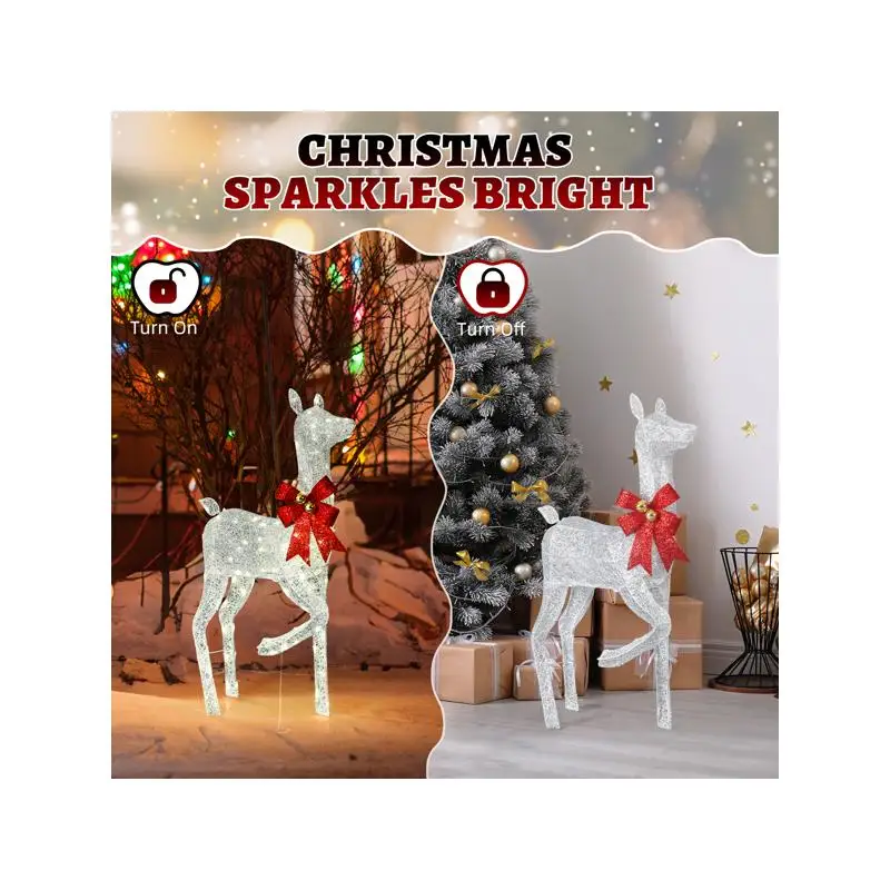 مجموعة ديكور عائلة الرنة المضاءة في الهواء الطلق مكونة من 3 قطع، غزال متلألئ مقاوم للعوامل الجوية، مضاء مسبقًا مع 290 مصباح LED أبيض دافئ #5