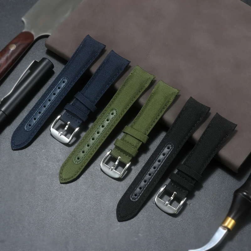 Faixa de relógio de couro de nylon com extremidade curvada 20mm 22mm para Rolex Submariner para Omega Planet Ocean Seamaster 300 Acessórios de pulseira de cinto