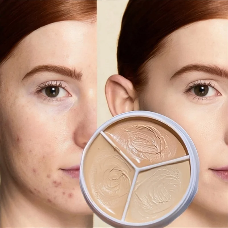 Waterdicht, langdurig 3-kleuren mat crème concealerpalet, gemiddelde dekking voor alle huidtypes