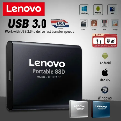 Imagen 1 del producto Lenovo-disco duro externo portátil SSD, unidad de estado sólido externa de 16TB, USB 3,0 tipo C, almacenamiento de alta velocidad para PC y Mac