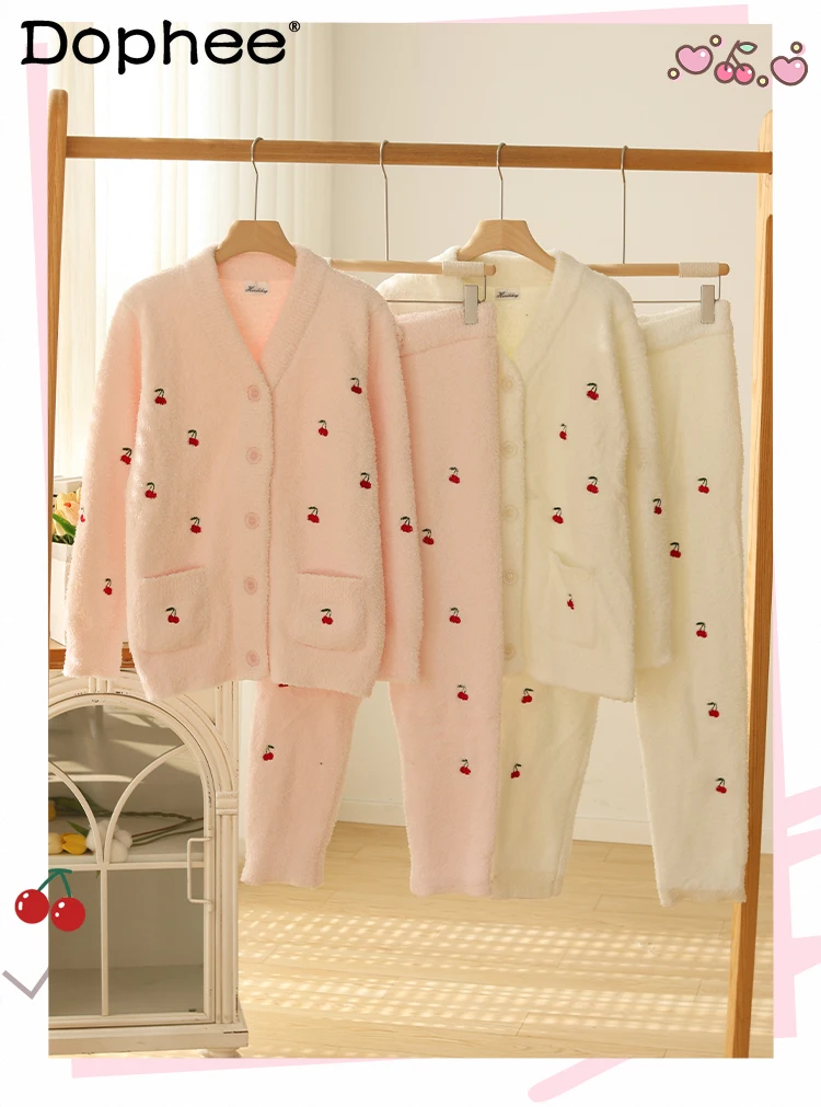 

Winter Women's Pajamas Fresh Sweet Cute Three-Piece Set Thickened Warm Wearable Homewear for Winter