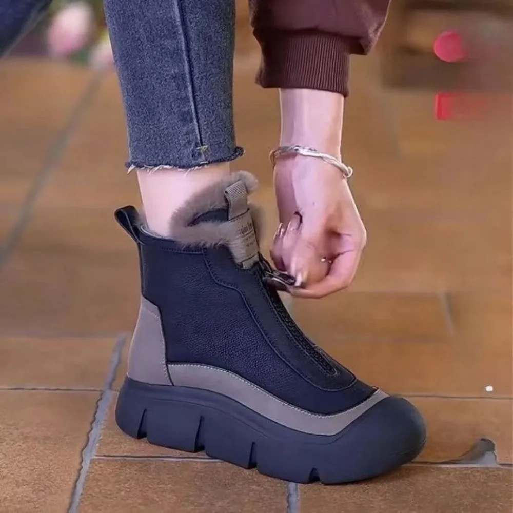 Fashion Lining Snow Boots Anti Slip Sole Increased Height Winter Boots High Top Design Short Boots for Women