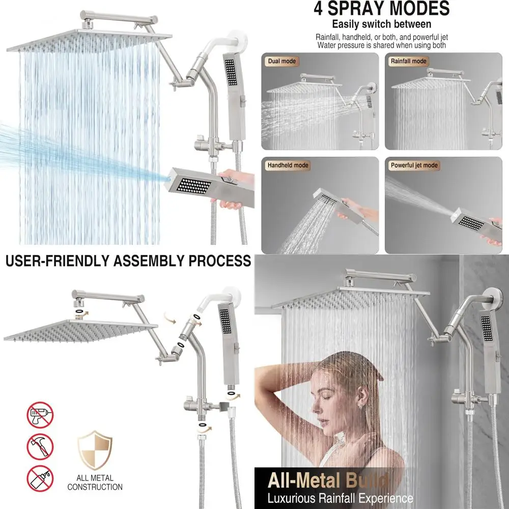 

10 Inch High Pressure Rainfall Shower Head with Built-in Handheld Power Wash Mode and Waterfall Square Design