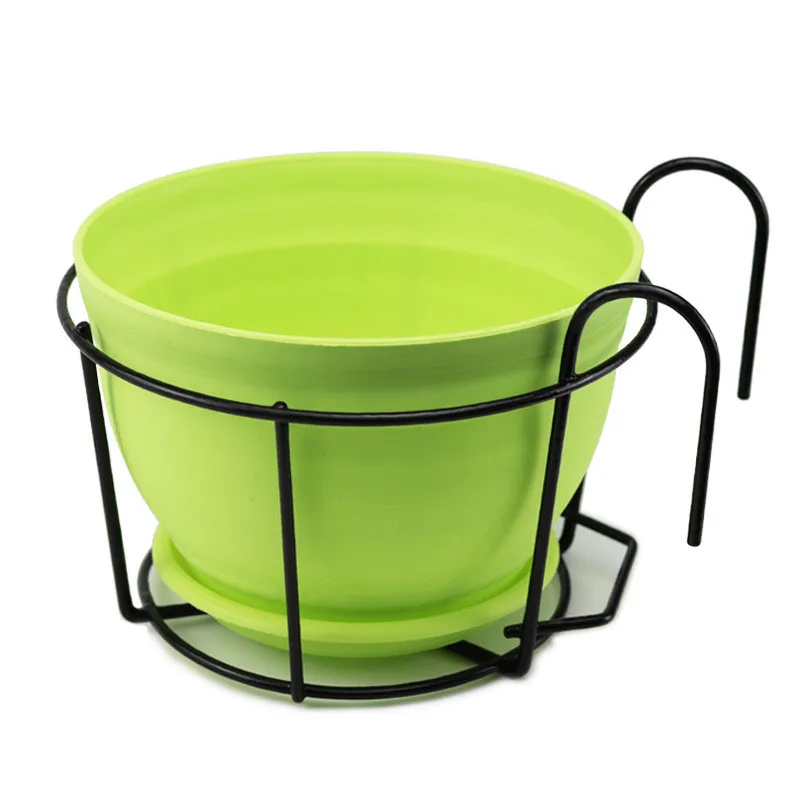 

Balcony Flower Pot Hanging Flower Rack Railing, Wall Mounted Iron Frame, Green Ivy Potted Plant Flower Circular Storage Rack