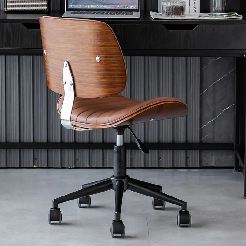 2026 New Modern Walnut Mid-Back Office Chair Height Adjustment Home Small Space Black Vertical Stripe Armless Swivel Rolling Tas
