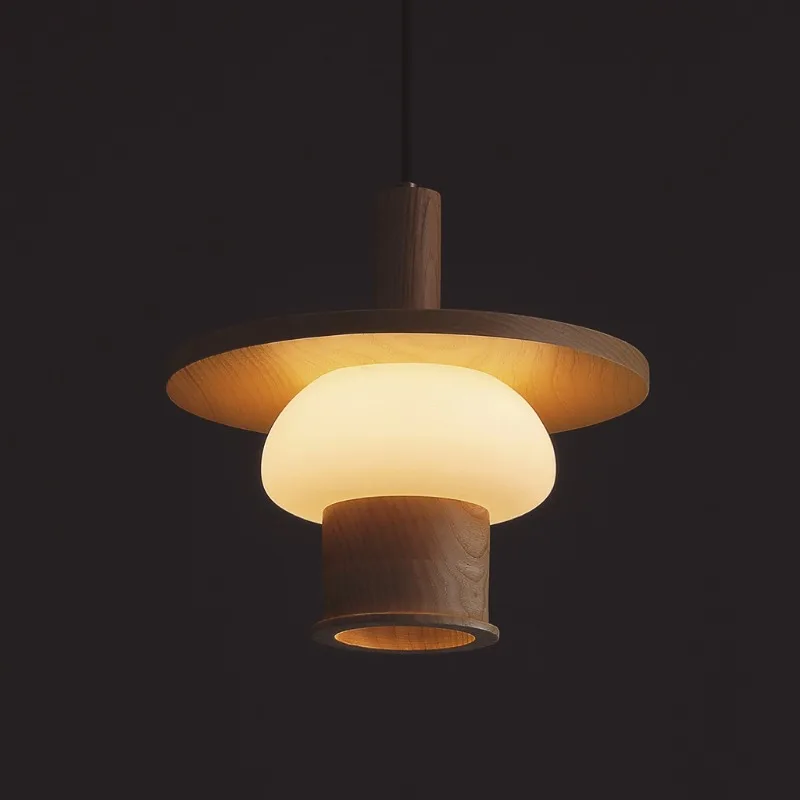 

French Vintage Rotundity Wooden Pendant Light White Frosted Glass Hanging Lamp Living Room Bedroom Restaurant Kitchen Chandelier