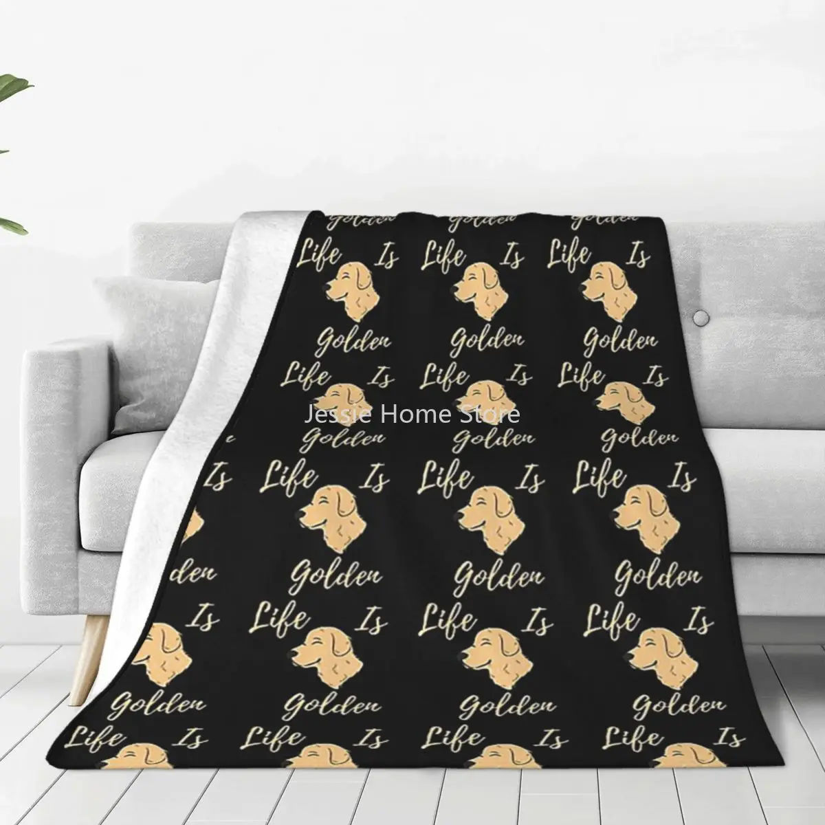 

Life Is Golden Golden Retriever Blankets Flannel Textile Decor Cute Animal Pet Throw Blankets for Bedding Couch Bedspread