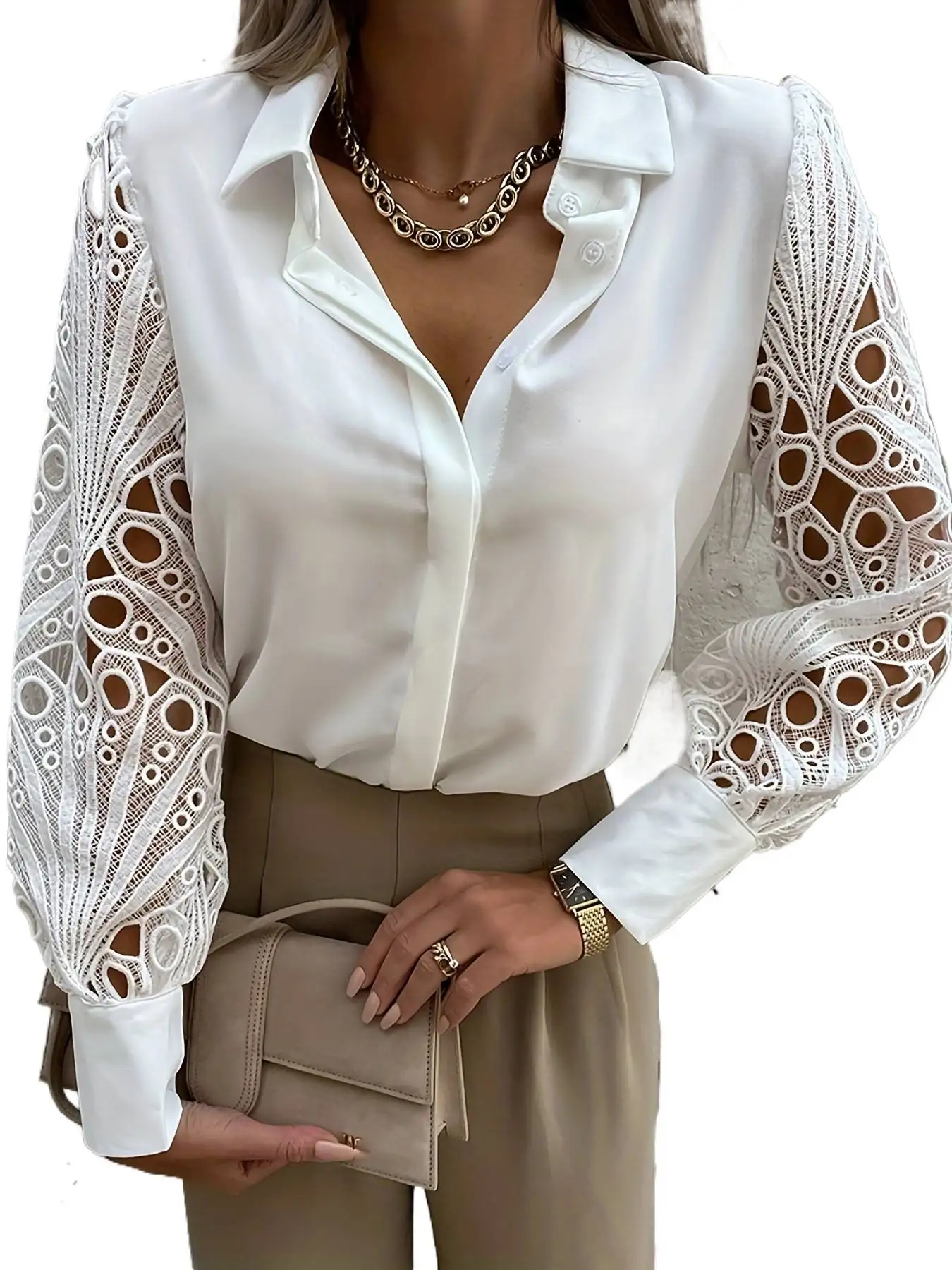 

2025 Spring Summer Women Elegant Solid Chiffon Blouse Casual Long Sleeve V Neck Loose Shirt Office Lady Tunics Oversized Tops
